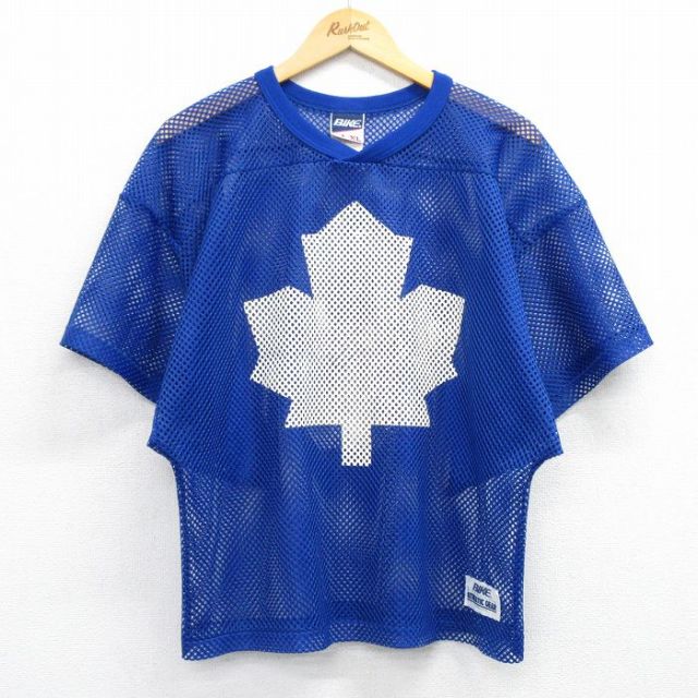 L★古着 半袖 ビンテージ フットボール Tシャツ メンズ 90年代 90s 8 メッシュ地 クルーネック USA製 青 ブルー ユニフォーム ゲームシャツ 25jul16 中古