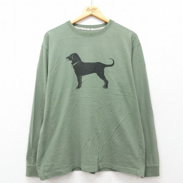 XL★古着 長袖 Tシャツ メンズ The Black Dog コットン クルーネック 緑 グリーン 25jul19 中古
