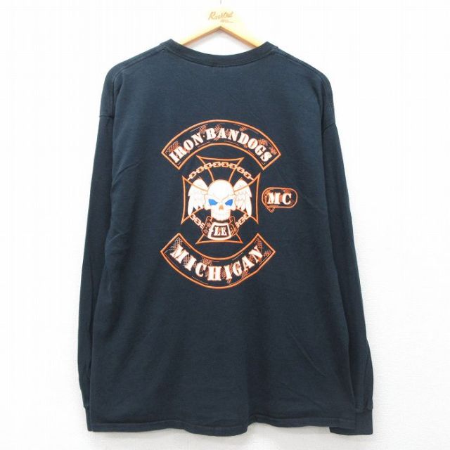 【50%OFF】XL★古着 長袖 ビンテージ Tシャツ メンズ 00年代 00s IRON BANDOGS スカル コットン クルーネック 黒 ブラック 25jul19 中古