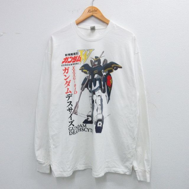 XL★古着 長袖 Tシャツ メンズ アニメ ガンダムデスサイズ コットン クルーネック 白 ホワイト 【spe】 25jul19 中古