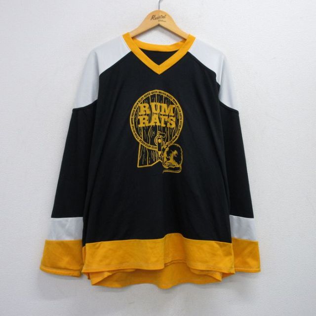 XL★古着 長袖 ビンテージ Tシャツ アイスホッケー ジャージ メンズ 00年代 00s RAM RATS リバーシブル 大きいサイズ Vネック 黒他 ブラック ユニフォーム ゲームシャツ 25jul19 中古