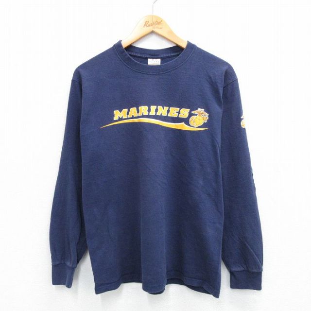 【50%OFF】ビンテージ 90s 長袖Tシャツ MARINESプリント ネイビー M | 古着