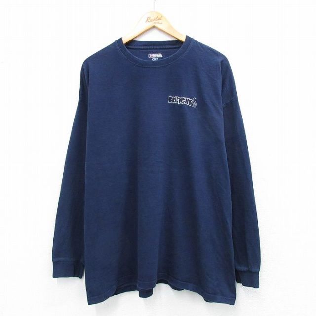 XL★古着 ラッセル 長袖 Tシャツ メンズ BRILYENT 大きいサイズ コットン クルーネック 紺 ネイビー 25jul22 中古