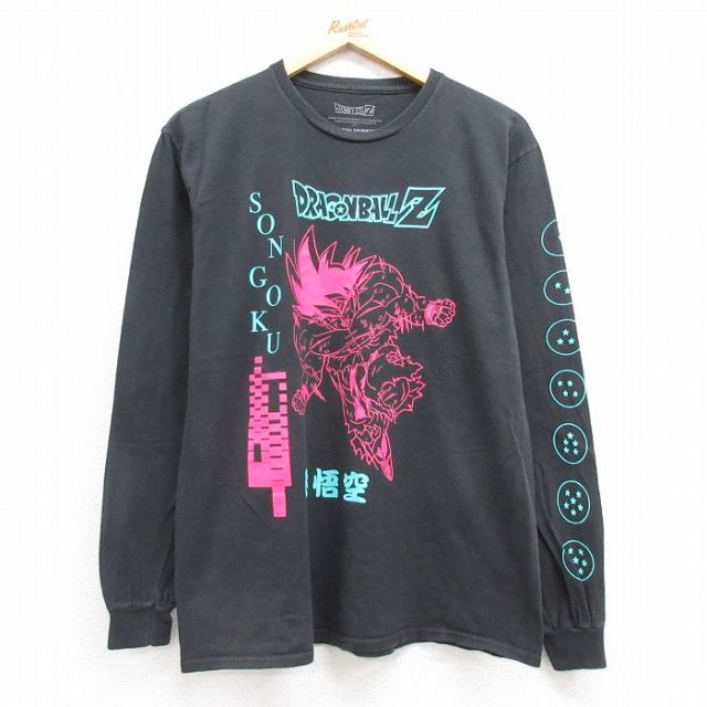 M★古着 長袖 Tシャツ メンズ アニメ ドラゴンボールZ 孫悟空 コットン クルーネック 黒 ブラック 25jul22 中古