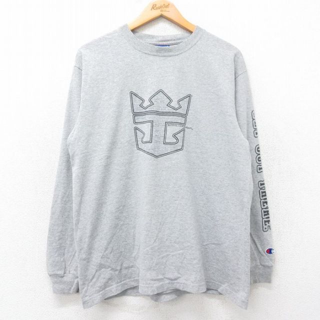 【50%OFF】L★古着 チャンピオン Champion 長袖 ビンテージ Tシャツ メンズ 00年代 00s ROYAL CARIBBEAN クルーネック グレー 霜降り 25jul25 中古