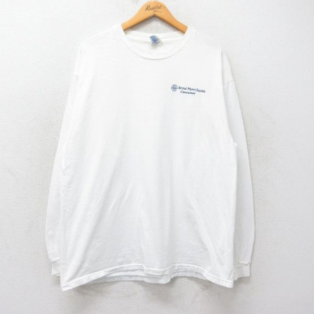 【50%OFF】ヘインズ 00s 長袖Tシャツ Bristol Mayers ホワイト XL | 古着