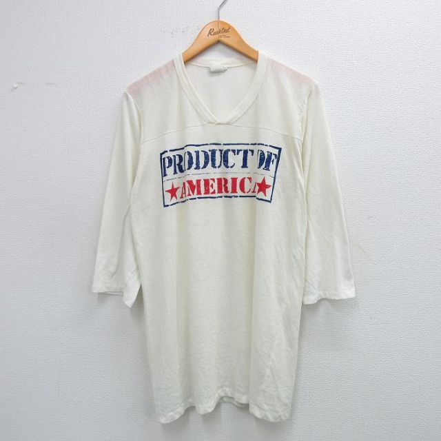 【50%OFF】80s 7分袖フットボールTシャツ PRODUCT ホワイト L | 古着