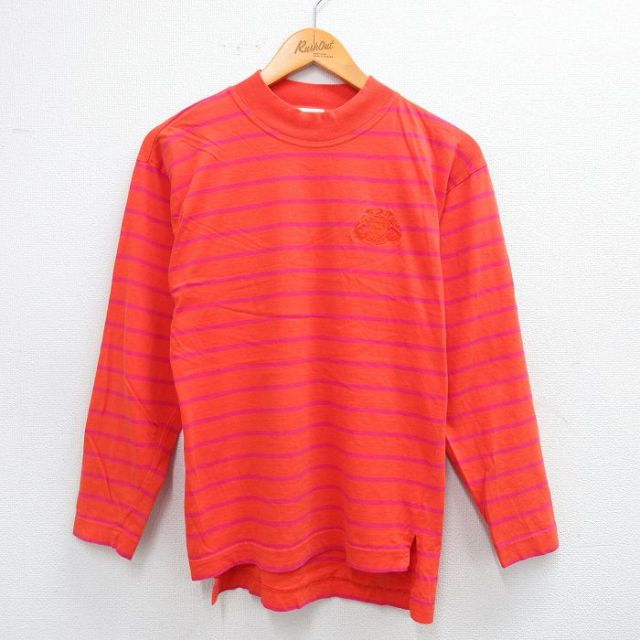 【50%OFF】M★古着 IZOD 長袖 ビンテージ Tシャツ メンズ 00年代 00s ワンポイントロゴ コットン クルーネック オレンジ他 ボーダー 25jul26 中古