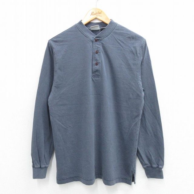 【20%OFF】M★古着 エルエルビーン LLBEAN 長袖 ビンテージ Tシャツ メンズ 00年代 00s 無地 コットン ヘンリーネック 濃グレー 25jul26 中古
