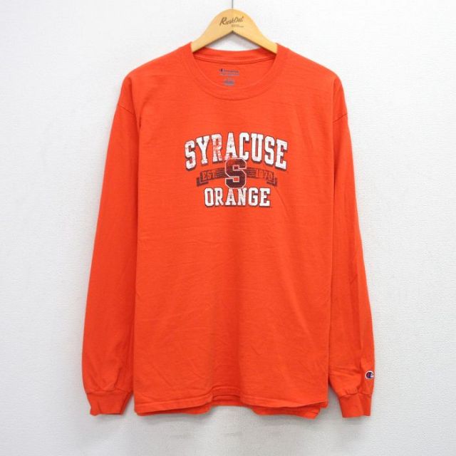 【20%OFF】XL★古着 チャンピオン champion 長袖 Tシャツ メンズ シラキュース オレンジ クルーネック 25jul26 中古