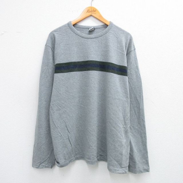 【50%OFF】XL★古着 オールドネイビー OLD NAVY 長袖 ビンテージ Tシャツ メンズ 00年代 00s 無地 コットン クルーネック グレー 25jul28 中古