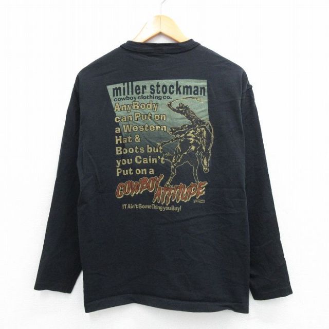 L★古着 長袖 ビンテージ Tシャツ メンズ 90年代 90s miller stockman カウボーイ コットン ヘンリーネック USA製 黒 ブラック 【spe】 25jul28 中古