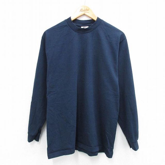 M★古着 プロクラブ 長袖 ビンテージ Tシャツ メンズ 00年代 00s 無地 コットン クルーネック USA製 紺 ネイビー 25jul28 中古