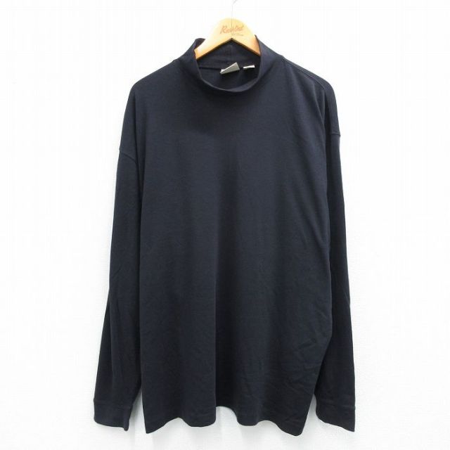 XL★古着 エルエルビーン LLBEAN 長袖 ビンテージ Tシャツ メンズ 00年代 00s 無地 大きいサイズ モックネック ハイネック 黒 ブラック 25jul28 中古