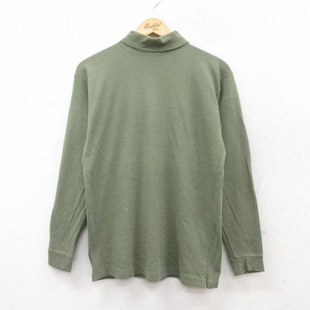 【20%OFF】L★古着 長袖 ビンテージ Tシャツ メンズ 90年代 90s 無地 コットン タートルネック ハイネック USA製 濃緑 グリーン 25jul29 中古