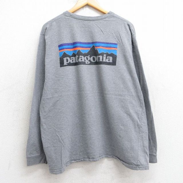 XL★古着 パタゴニア patagonia 長袖 Tシャツ メンズ ビッグロゴ 大きいサイズ コットン クルーネック グレー 霜降り 25jul30 中古