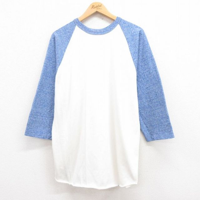 【20%OFF】XL★古着 7分袖 ビンテージ Tシャツ メンズ 80年代 80s 無地 ツートンカラー クルーネック USA製 白 ホワイト 25jul29 中古 7分丈 七分丈 七分袖