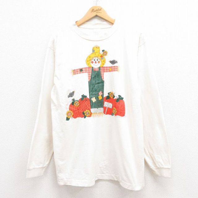 【50%OFF】90s 長袖Tシャツ カカシ 生成り ベージュ L | 古着