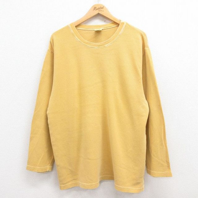 XL★古着 コロンビア COLUMBIA 長袖 ビンテージ サーマル Tシャツ メンズ 90年代 90s ワンポイントロゴ コットン クルーネック USA製 黄 イエロー 25jul30 中古