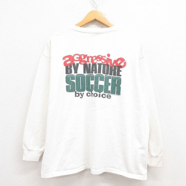 90s 長袖Tシャツ サッカー ホワイト XL | 古着