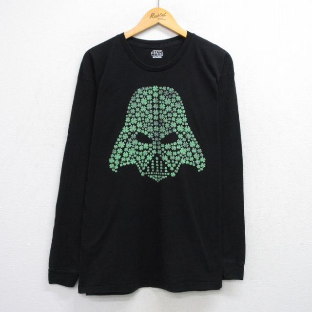 XL★古着 長袖 Tシャツ メンズ スターウォーズ STAR WARS ダースベイダー クローバー 大きいサイズ クルーネック 黒 ブラック 25jul30 中古