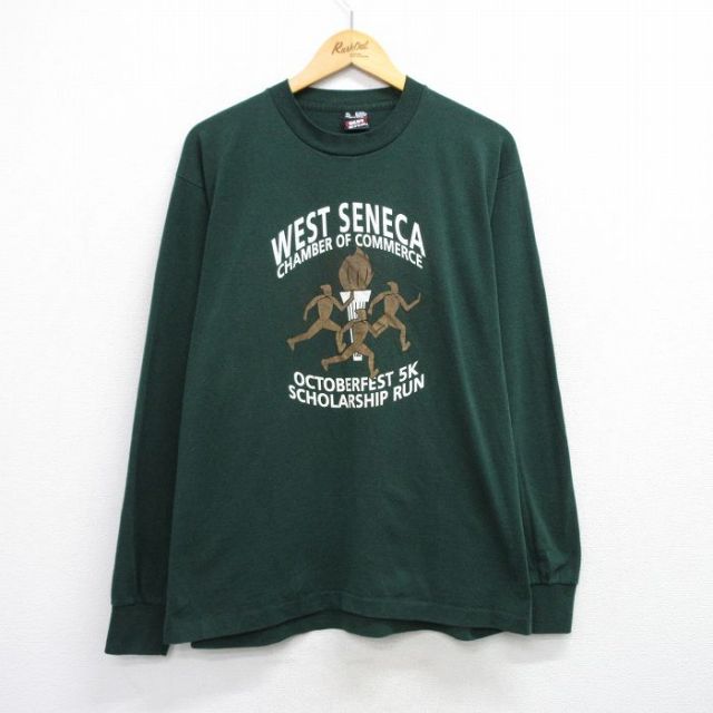 【50%OFF】XL★古着 フルーツオブザルーム 長袖 ビンテージ Tシャツ メンズ 90年代 90s ウエストセニカ 企業広告 大きいサイズ クルーネック USA製 緑 グリーン 【spe】 25jul30 中古