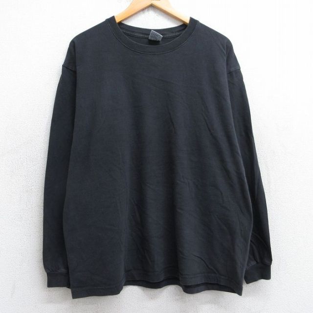 XL★古着 長袖 ビンテージ Tシャツ メンズ 00年代 00s 無地 コットン クルーネック 黒 ブラック 25jul31 中古