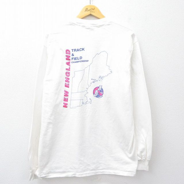 XL★古着 ヘインズ Hanes 長袖 ビンテージ Tシャツ メンズ 90年代 90s ニューイングランド コットン クルーネック USA製 白 ホワイト 25aug04 中古