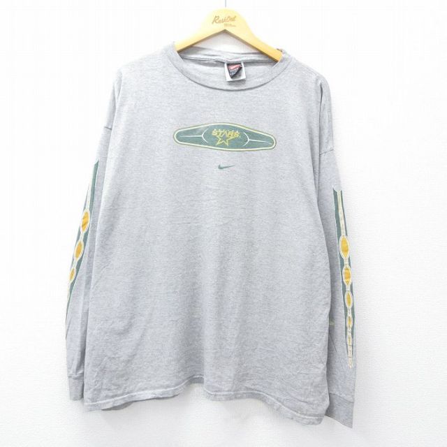【50%OFF】XL★古着 ナイキ NIKE 長袖 ビンテージ Tシャツ メンズ 00年代 00s NHL ダラススターズ 大きいサイズ コットン クルーネック グレー 霜降り アイスホッケー 25aug04 中古