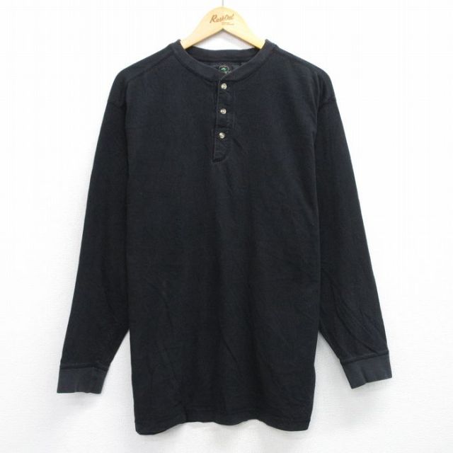 【50%OFF】L★古着 レッドヘッド 長袖 ビンテージ Tシャツ メンズ 00年代 00s 無地 コットン ヘンリーネック 黒 ブラック 25aug06 中古