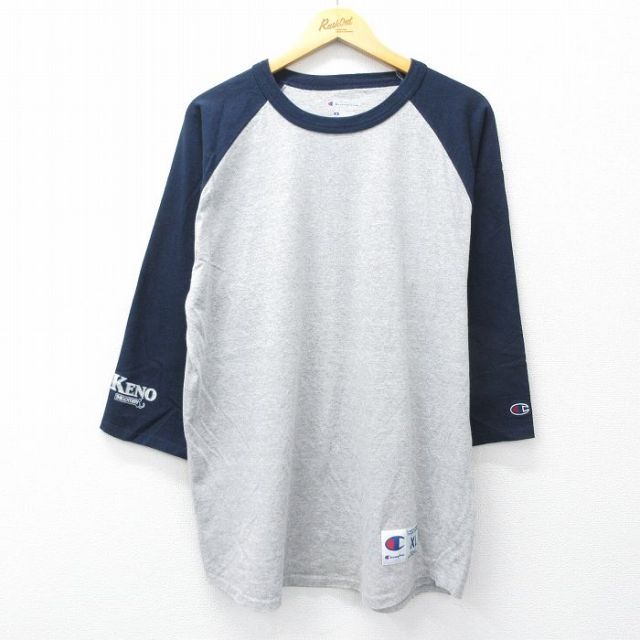XL★古着 チャンピオン champion 7分袖 Tシャツ メンズ KENO ラグラン ツートンカラー クルーネック グレー 霜降り 25aug06 中古 7分丈 七分丈 七分袖