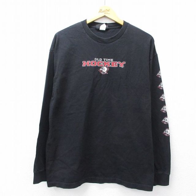 【50%OFF】XL★古着 長袖 ビンテージ Tシャツ メンズ 90年代 90s NHL バッファローセイバーズ コットン クルーネック USA製 黒 ブラック アイスホッケー 25aug06 中古