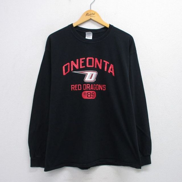 【50%OFF】XL★古着 長袖 ビンテージ Tシャツ メンズ 00年代 00s オネオンタレッドドラゴンズ 大きいサイズ コットン クルーネック 黒 ブラック 25aug06 中古