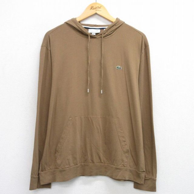 【20%OFF】XL★古着 ラコステ LACOSTE 長袖 ブランド Tシャツ パーカー メンズ ワンポイントロゴ 大きいサイズ コットン 濃ベージュ カーキ 25aug06 中古
