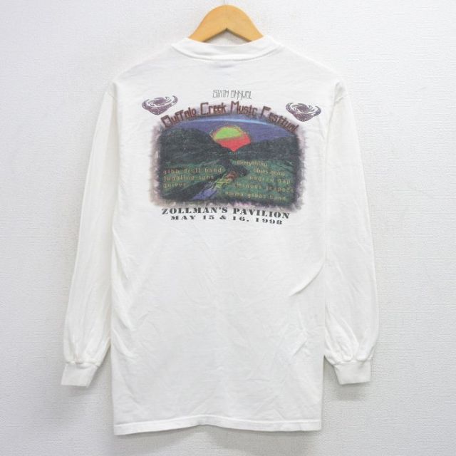 M★古着 ヘインズ Hanes 長袖 ビンテージ Tシャツ メンズ 00年代 00s バッファロークリークミュージック フェス コットン クルーネック 白 ホワイト 25aug06 中古