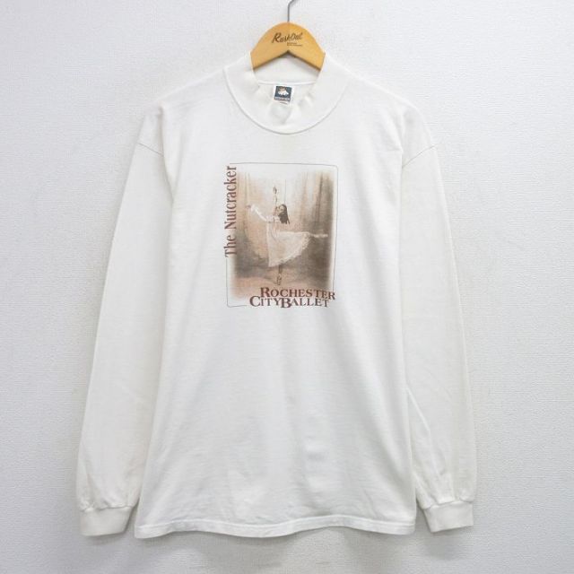 L★古着 長袖 ビンテージ Tシャツ メンズ 90年代 90s バレエ 女の子 コットン クルーネック 白 ホワイト 【spe】 25aug06 中古
