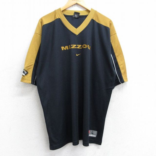 XL★古着 ナイキ NIKE 半袖 ビンテージ Tシャツ メンズ 00年代 00s ミズーリ ツートンカラー 大きいサイズ Vネック 黒 ブラック 25aug06 中古