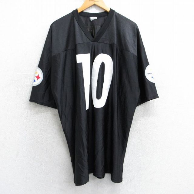 【20%OFF】XL★古着 半袖 フットボール Tシャツ メンズ NFL ピッツバーグスティーラーズ サントニオホームズ 10 大きいサイズ ロング丈 Vネック 黒 ブラック ユニフォーム ゲームシャツ アメフト スーパーボウル 25aug06 中古