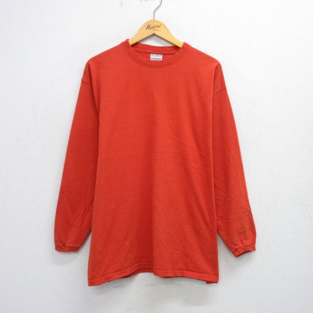 【50%OFF】XL★古着 PLUMA 長袖 ビンテージ Tシャツ メンズ 00年代 00s 無地 クルーネック オレンジ 25aug07 中古