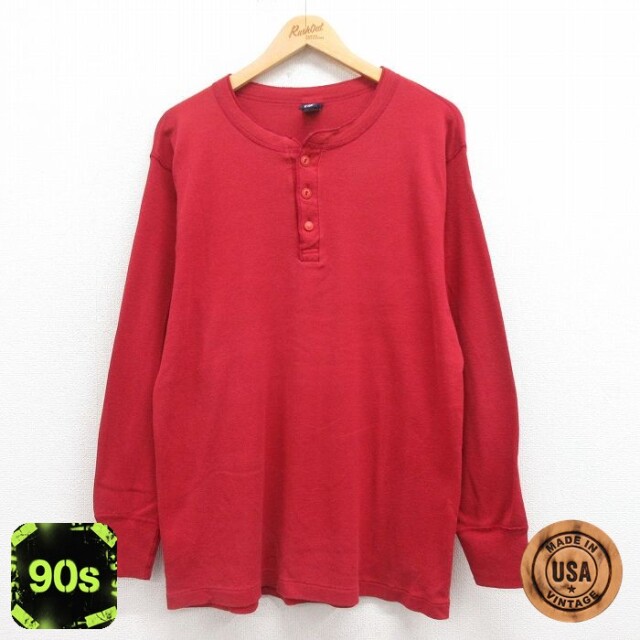 【50%OFF】ギャップ 90s 長袖Tシャツ ヘンリーネック バーガンディ XL | 古着