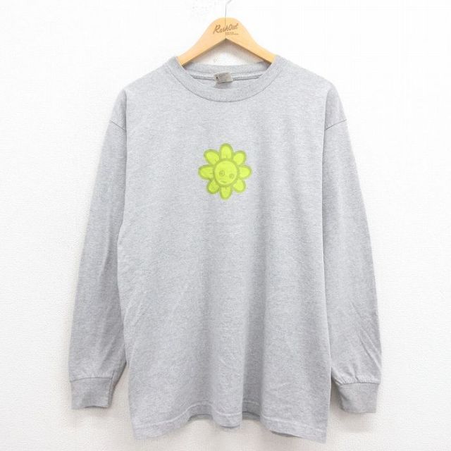 L★古着 長袖 ビンテージ Tシャツ メンズ 00年代 00s bigwords クルーネック グレー 霜降り 25aug09 中古