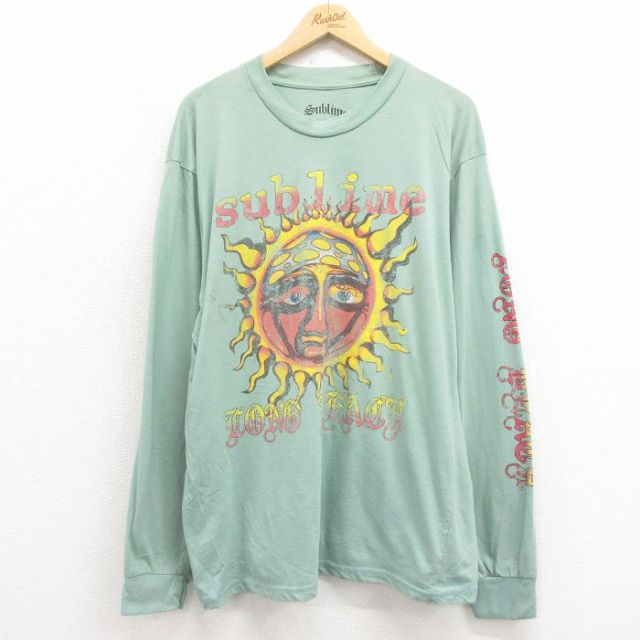 XL★古着 長袖 ロック バンド Tシャツ メンズ サブライム クルーネック 緑 グリーン 25aug09 中古