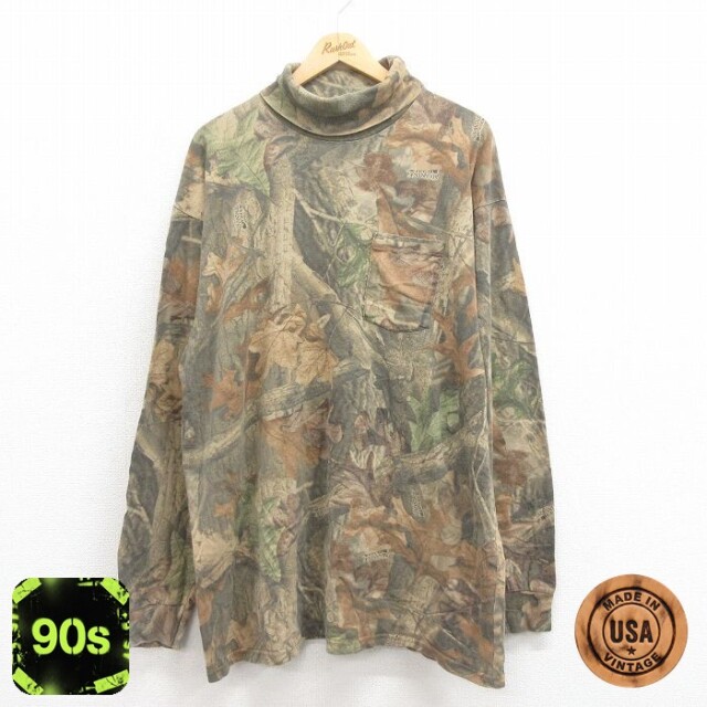 90s 長袖Tシャツ 木葉 ブラウン XL | 古着