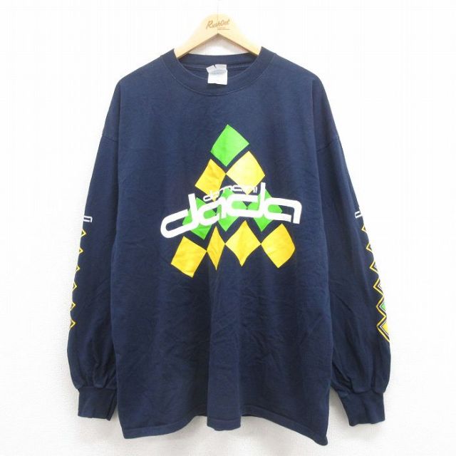 XL★古着 長袖 ビンテージ Tシャツ メンズ 00年代 00s dada 大きいサイズ コットン クルーネック 紺 ネイビー 25aug09 中古