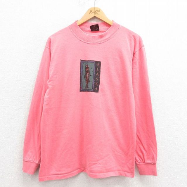 M★古着 SDI 長袖 ビンテージ Tシャツ メンズ 90年代 90s アラスカ コットン クルーネック USA製 ピンク 25aug09 中古