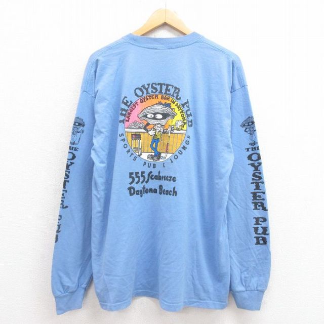 XL★古着 長袖 ビンテージ Tシャツ メンズ 00年代 00s オイスター 大きいサイズ コットン クルーネック 薄紺 ネイビー 25aug09 中古