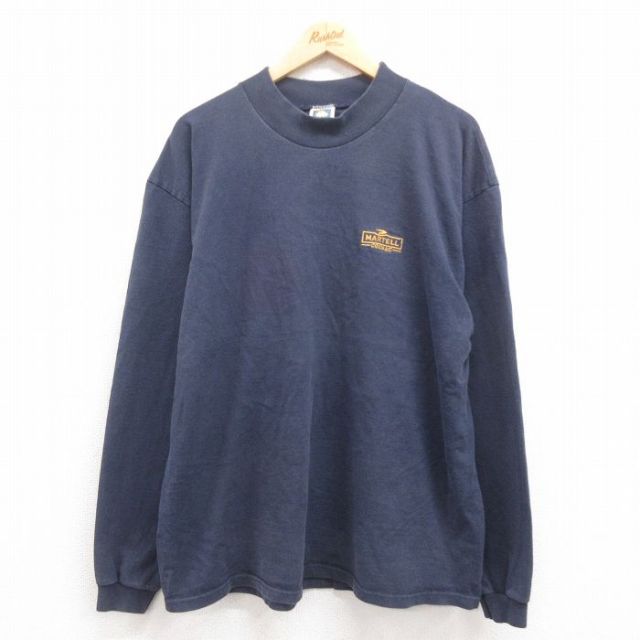 XL★古着 長袖 ビンテージ Tシャツ メンズ 00年代 00s MARTELL 大きいサイズ コットン クルーネック 紺 ネイビー 25aug09 中古