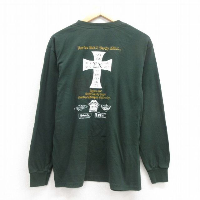 M★古着 長袖 ビンテージ Tシャツ メンズ 00年代 00s 十字架 企業広告 クルーネック 緑 グリーン 25aug12 中古