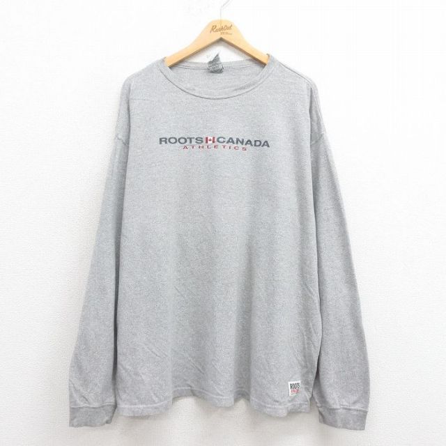 【50%OFF】ROOTS 00s 長袖Tシャツ ビッグロゴ グレー XL | 古着
