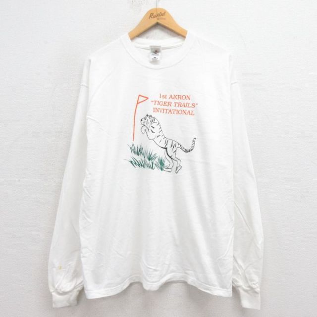 XL★古着 フルーツオブザルーム 長袖 ビンテージ Tシャツ メンズ 00年代 00s トラ 大きいサイズ コットン クルーネック 白 ホワイト 25aug13 中古